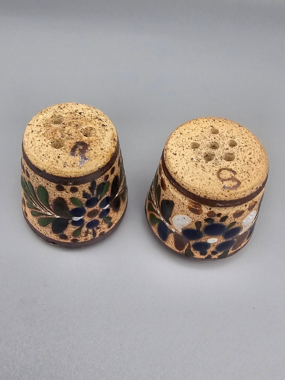Handcrafted Ceramic Salt and Pepper Shakers with Floral Design